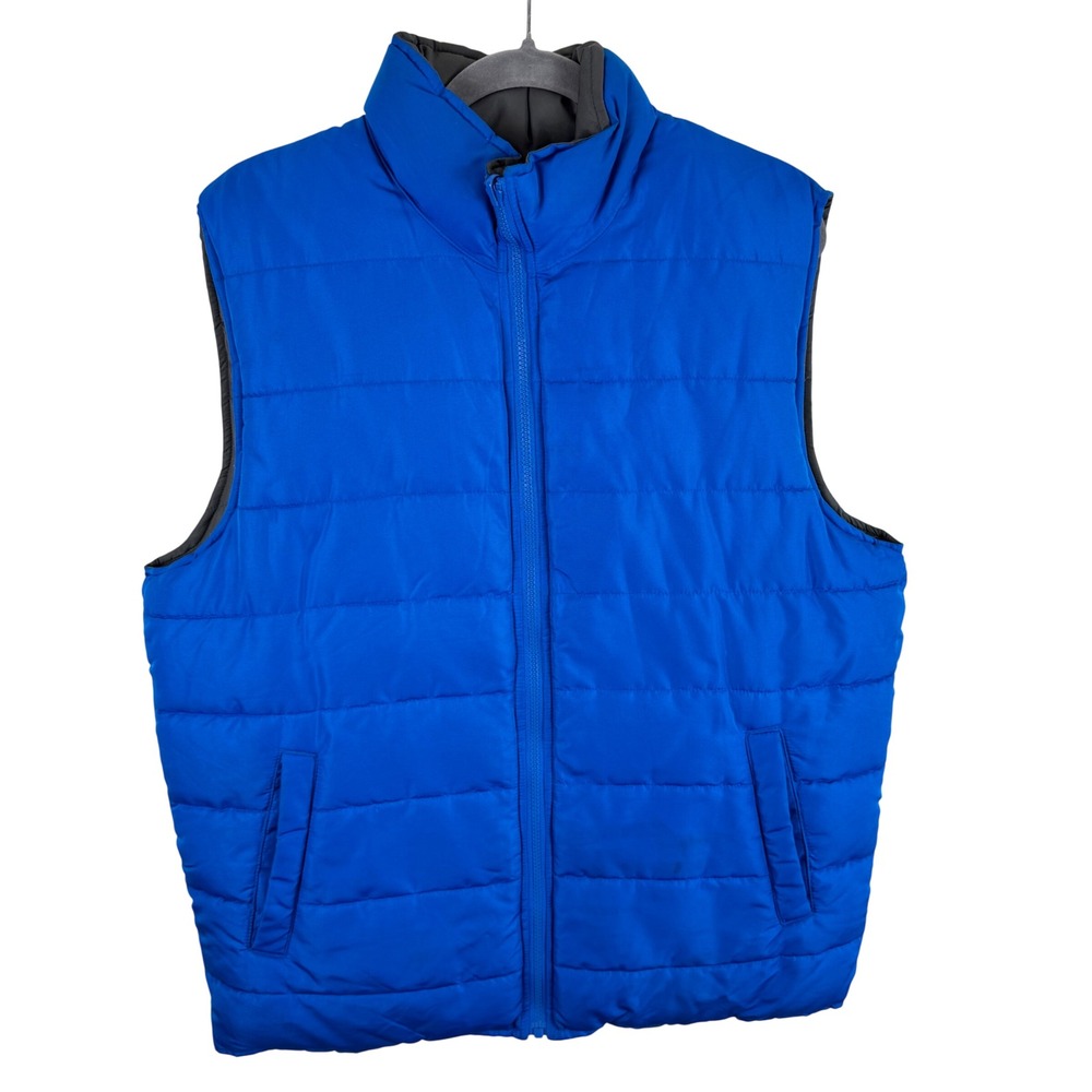 Gap Mens Reversible Puffer Vest Blue Grey Quilted Full Zip Size L V700046890